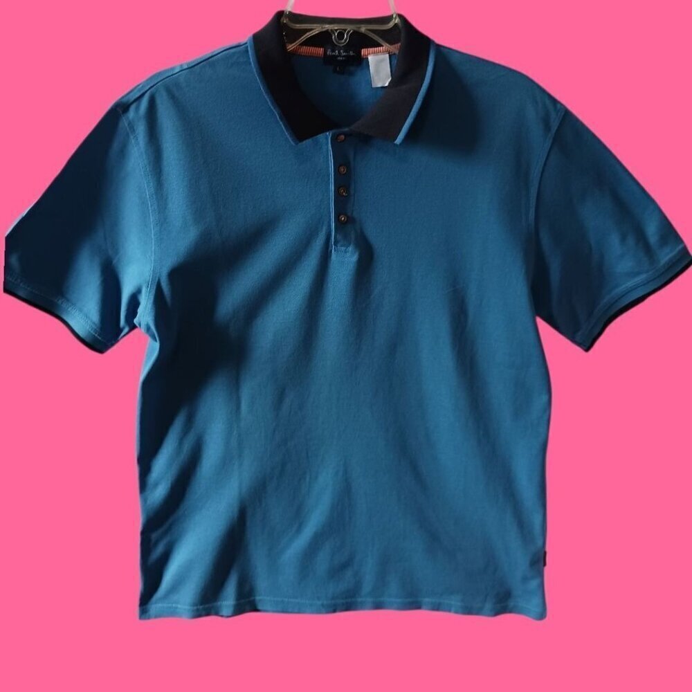 Paul Smith Jeans Boys Polo Shirt With Contrast Collar Blue/blk Size Large